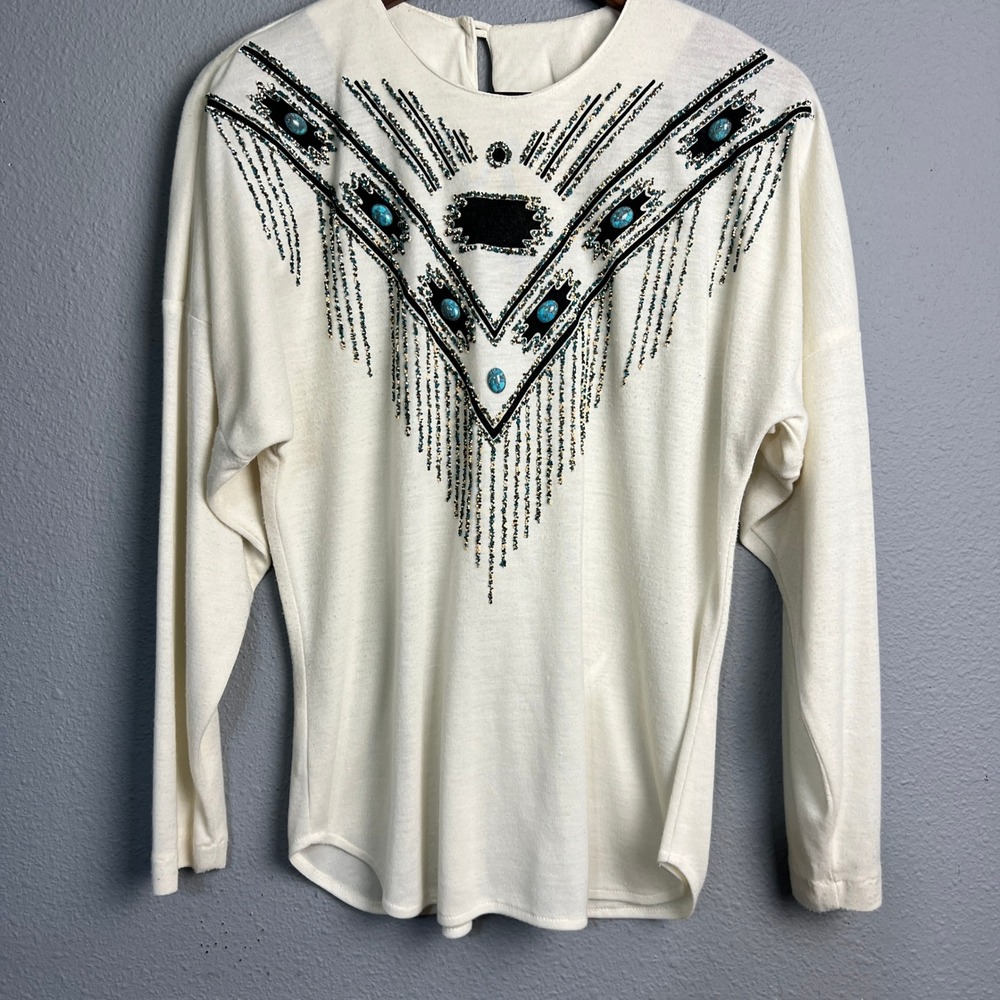 Noah's Flood Dallas TX Vintage Embellished Top Western Style Long Sleeve Sz 9/10